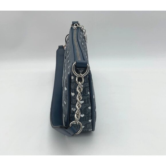 Juicy Couture Poker Face Denim Silver Shoulder Bag LOGO and Hearts Pattern NWT - Picture 3 of 8